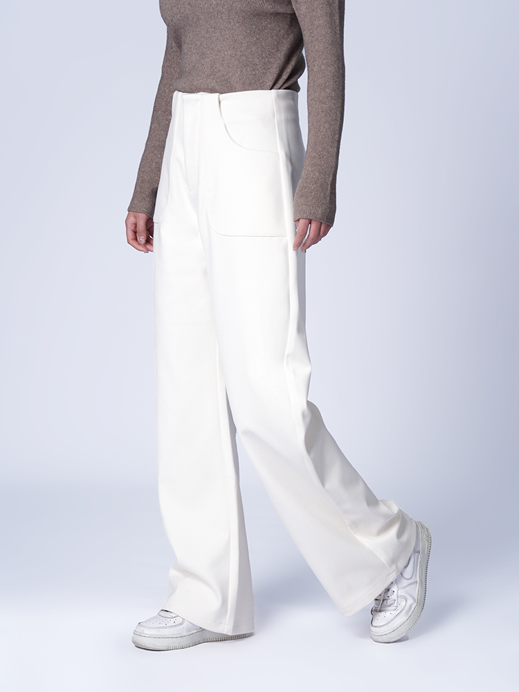 여성 가을 겨울 하이 웨스트 와이드 팬츠