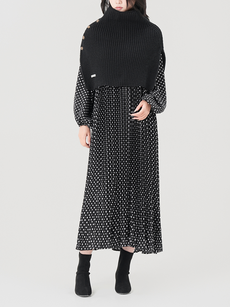 1307145 黑色波点九分袖连衣裙