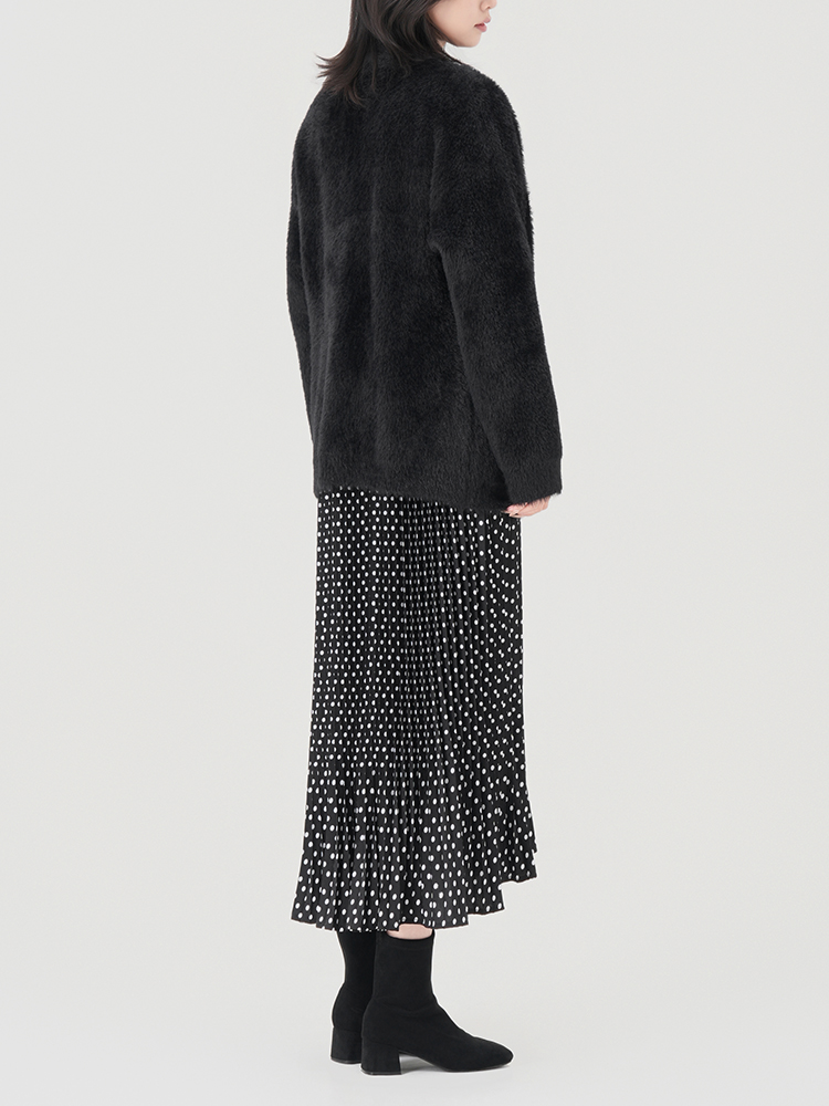 1307145 黑色波点九分袖连衣裙