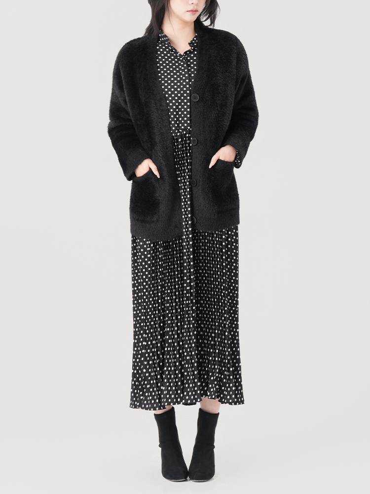 1307145 黑色波点九分袖连衣裙