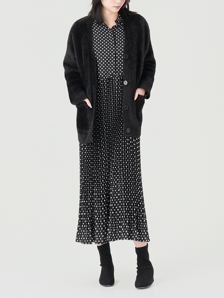 1307145 黑色波点九分袖连衣裙