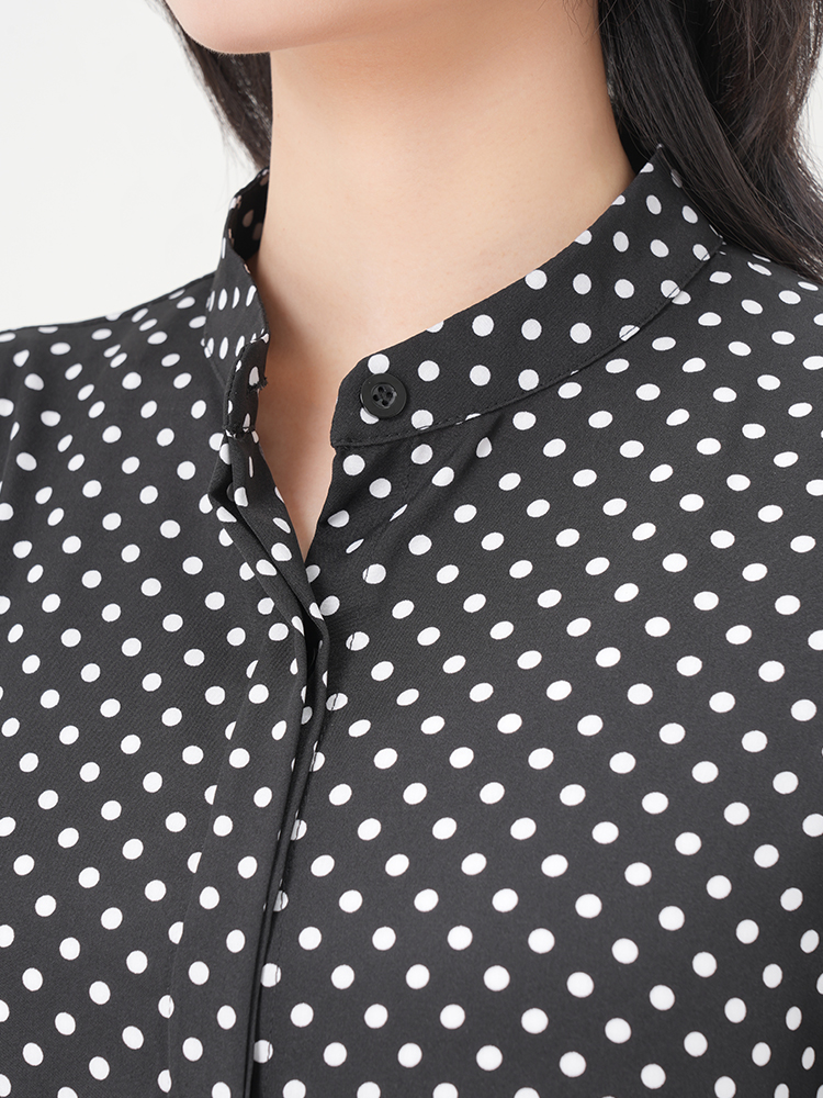 1307145 黑色波点九分袖连衣裙