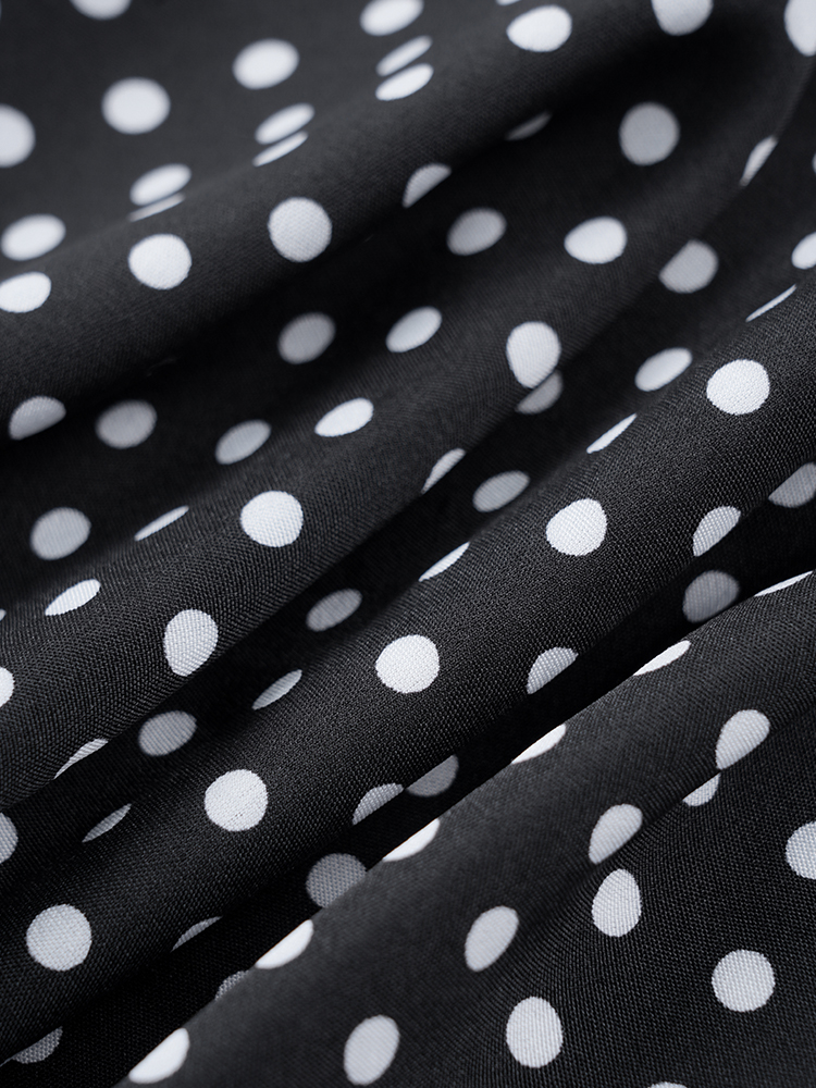 1307145 黑色波点九分袖连衣裙