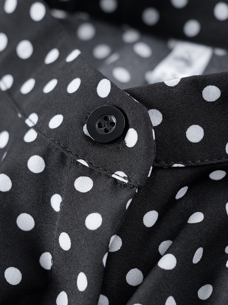 1307145 黑色波点九分袖连衣裙