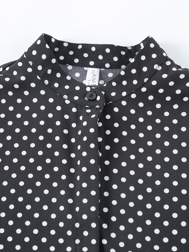 1307145 黑色波点九分袖连衣裙