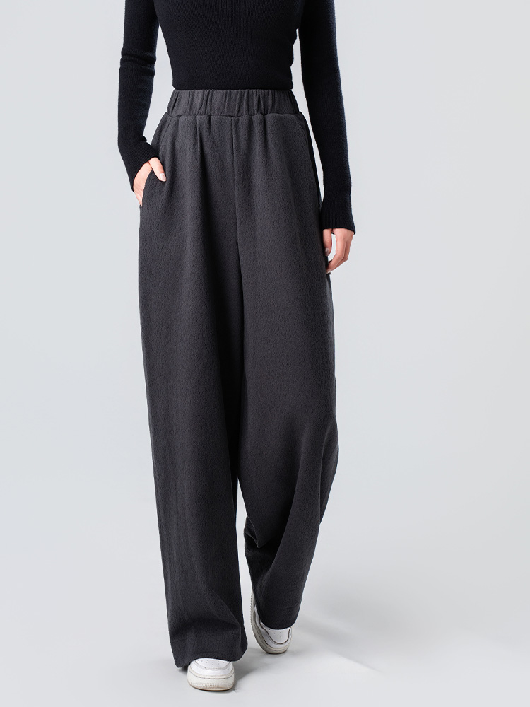 양모 뒷면 양털 하이 허리 와이드 바지