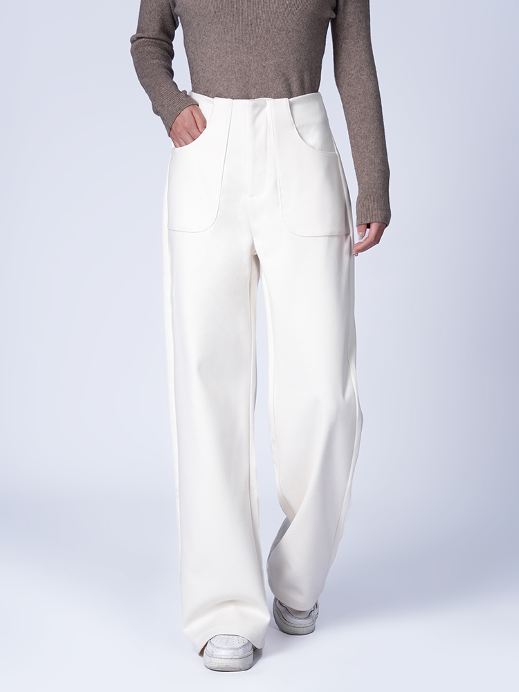 여성 가을 겨울 하이 웨스트 와이드 팬츠