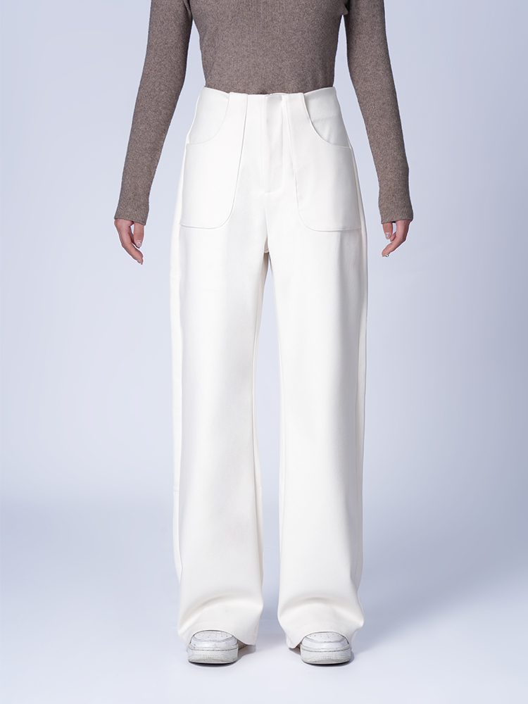 여성 가을 겨울 하이 웨스트 와이드 팬츠