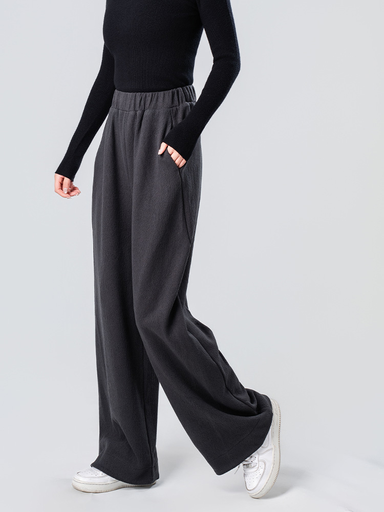 양모 뒷면 양털 하이 허리 와이드 바지