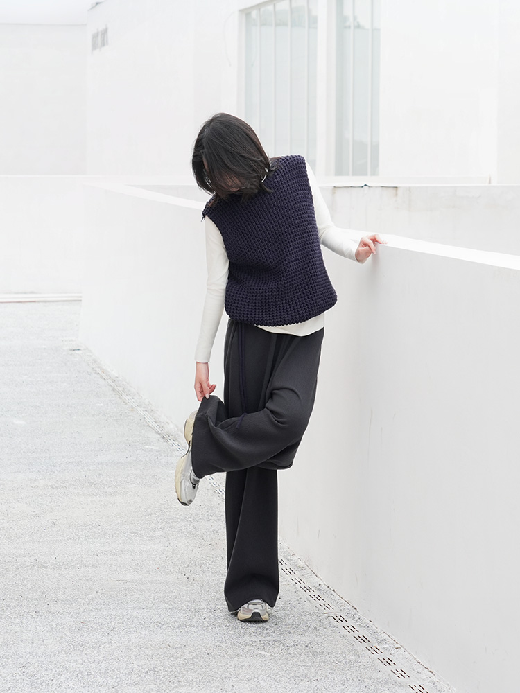 양모 뒷면 양털 하이 허리 와이드 바지