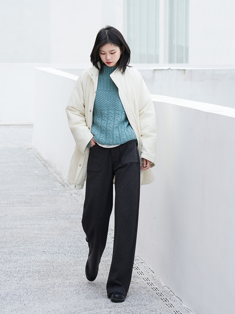 여성 가을 겨울 하이 웨스트 와이드 팬츠