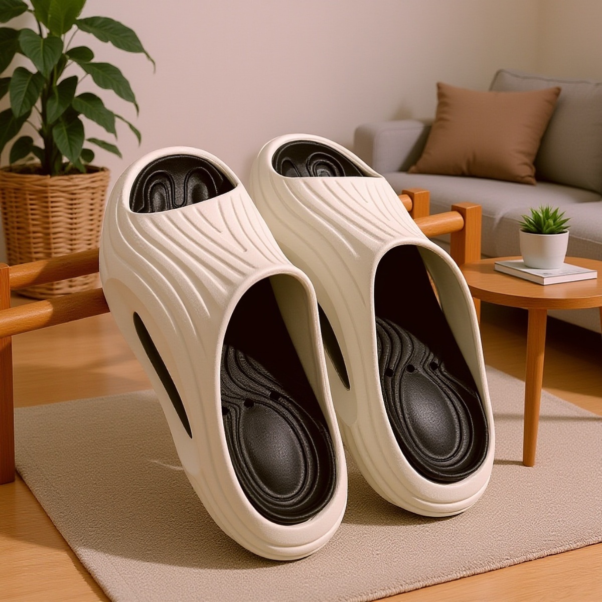 【แผ่นรองเท้าชั้นกลางแบบถอด】ได้ รองเท้าแตะสีตัดกันกันลื่นลดแรงกระแทก