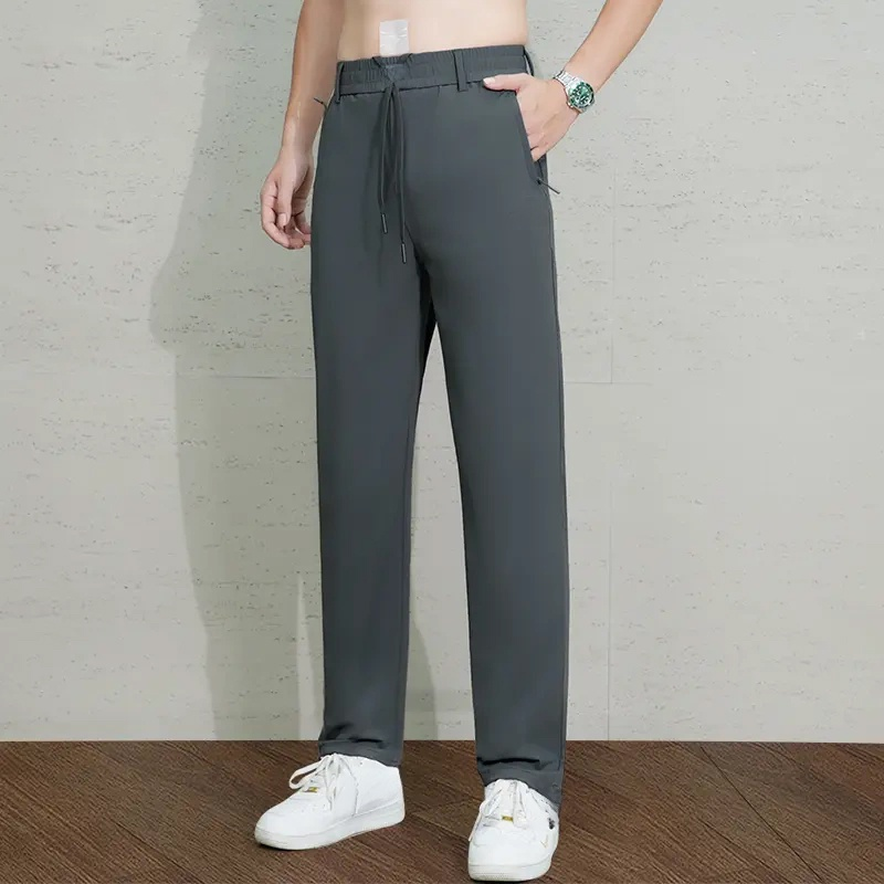 【เย็นสบายสุด ๆ】กางเกงกีฬาแห้งเร็วกันแดดผ้าไหมเย็นแบบตาข่ายสำหรับผู้ชาย