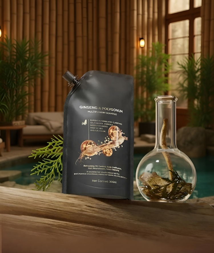 【ขจัดผมร่วง สร้างเส้นผมใหม่! 】แชมพูสมุนไพรเห็ดหลินจือดำและโชวู