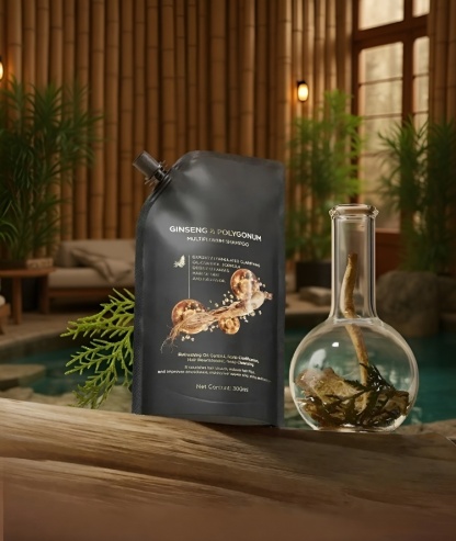 【ขจัดผมร่วง สร้างเส้นผมใหม่! 】แชมพูสมุนไพรเห็ดหลินจือดำและโชวู