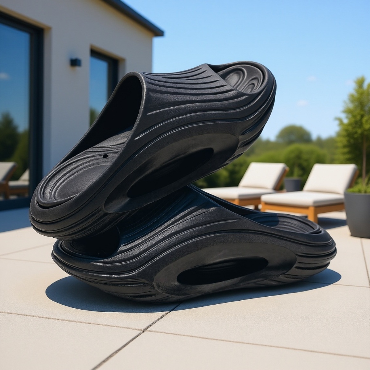 【แผ่นรองเท้าชั้นกลางแบบถอด】ได้ รองเท้าแตะสีตัดกันกันลื่นลดแรงกระแทก