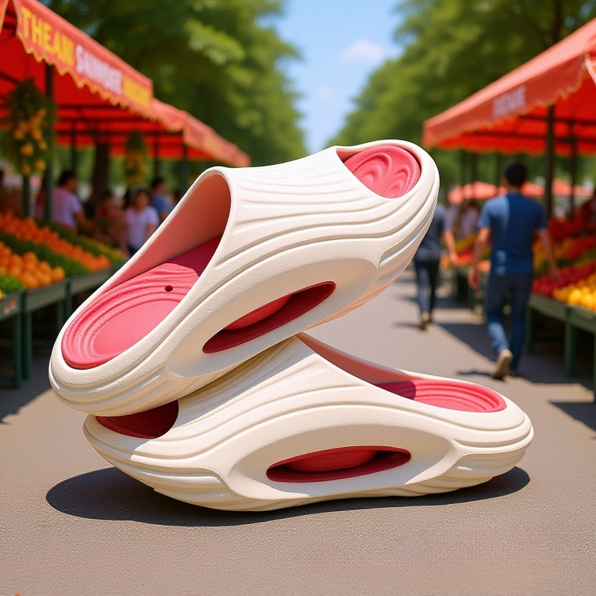 【แผ่นรองเท้าชั้นกลางแบบถอด】ได้ รองเท้าแตะสีตัดกันกันลื่นลดแรงกระแทก