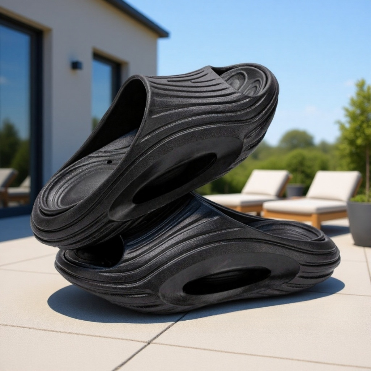 【แผ่นรองเท้าชั้นกลางแบบถอด】ได้ รองเท้าแตะสีตัดกันกันลื่นลดแรงกระแทก