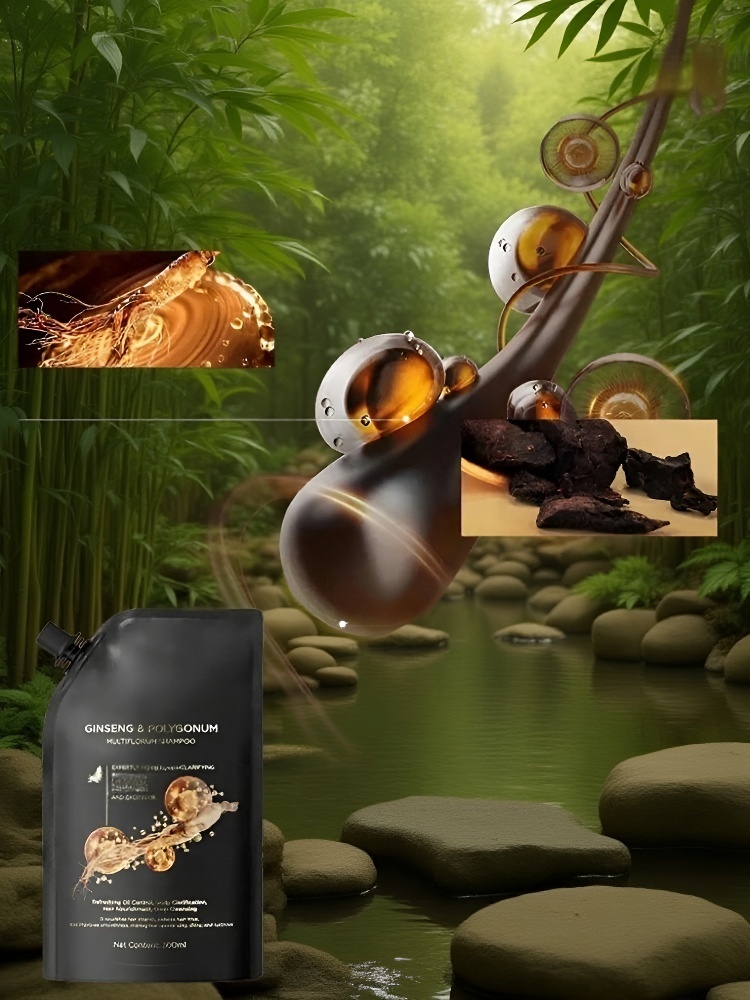 【ขจัดผมร่วง สร้างเส้นผมใหม่! 】แชมพูสมุนไพรเห็ดหลินจือดำและโชวู