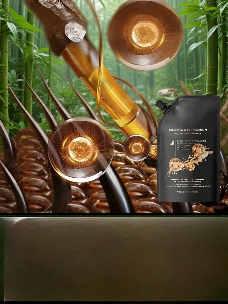 【ขจัดผมร่วง สร้างเส้นผมใหม่! 】แชมพูสมุนไพรเห็ดหลินจือดำและโชวู