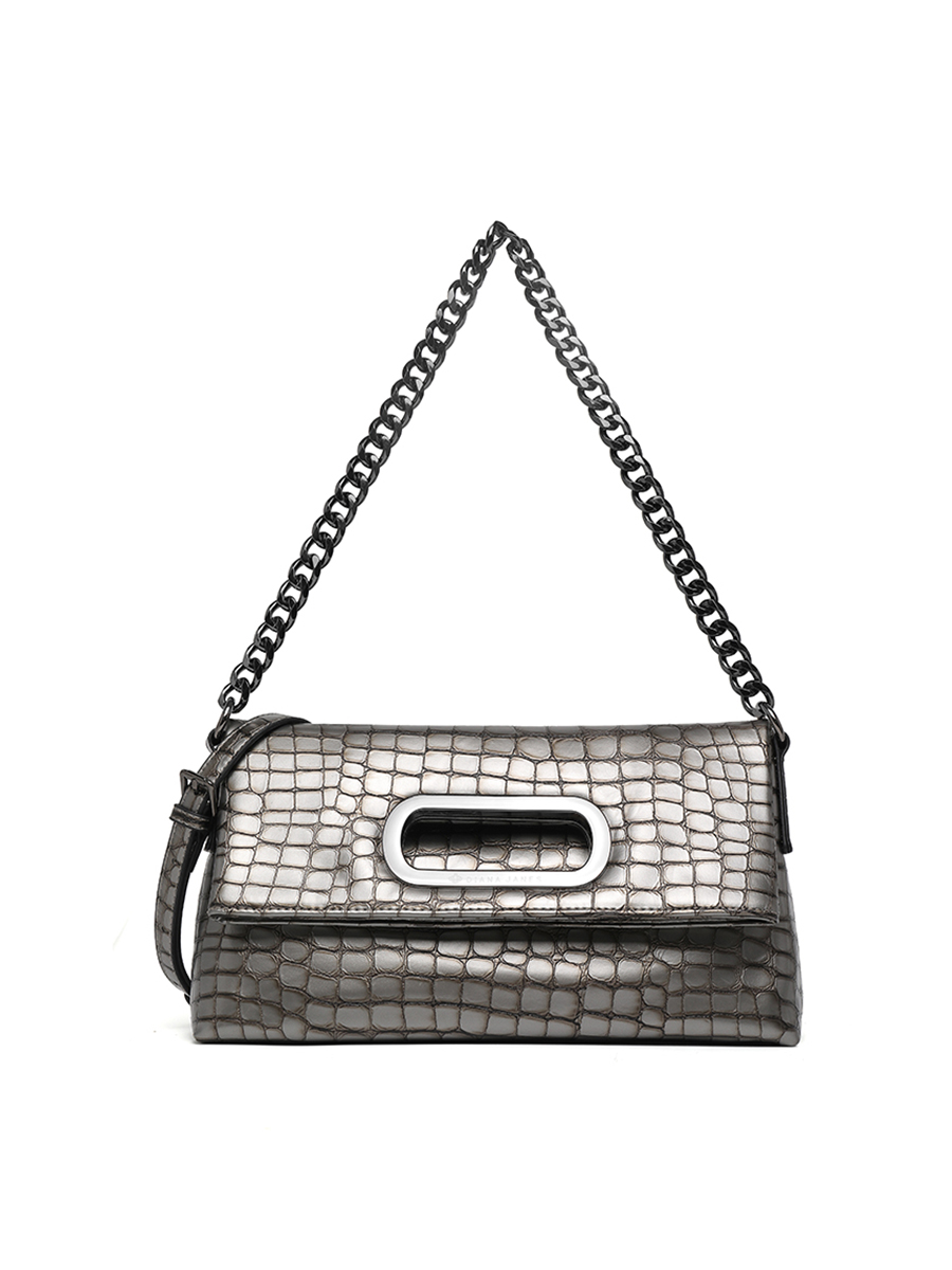 Metal Buckle Crocodile-Patterned Crossbody Bag