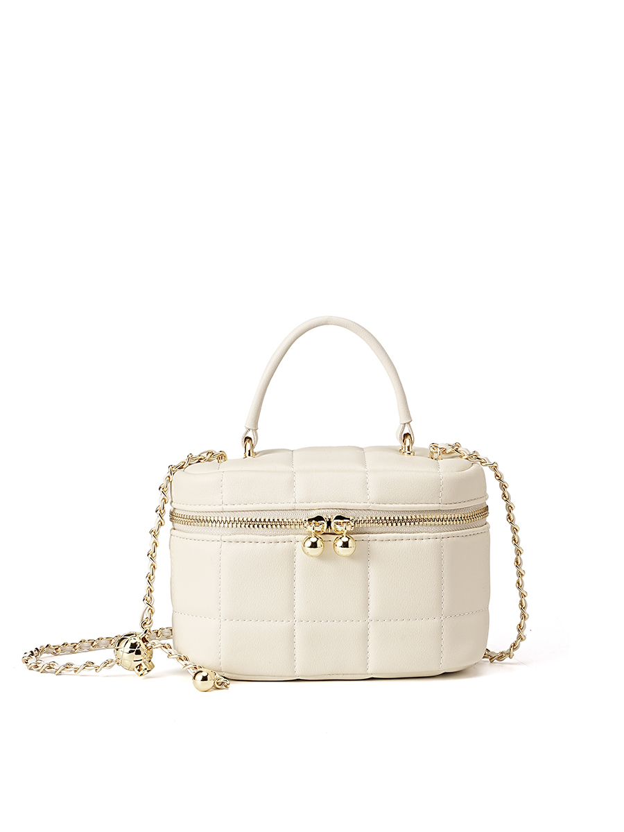 White Diamond-Quilted Chain Crossbody Bag
