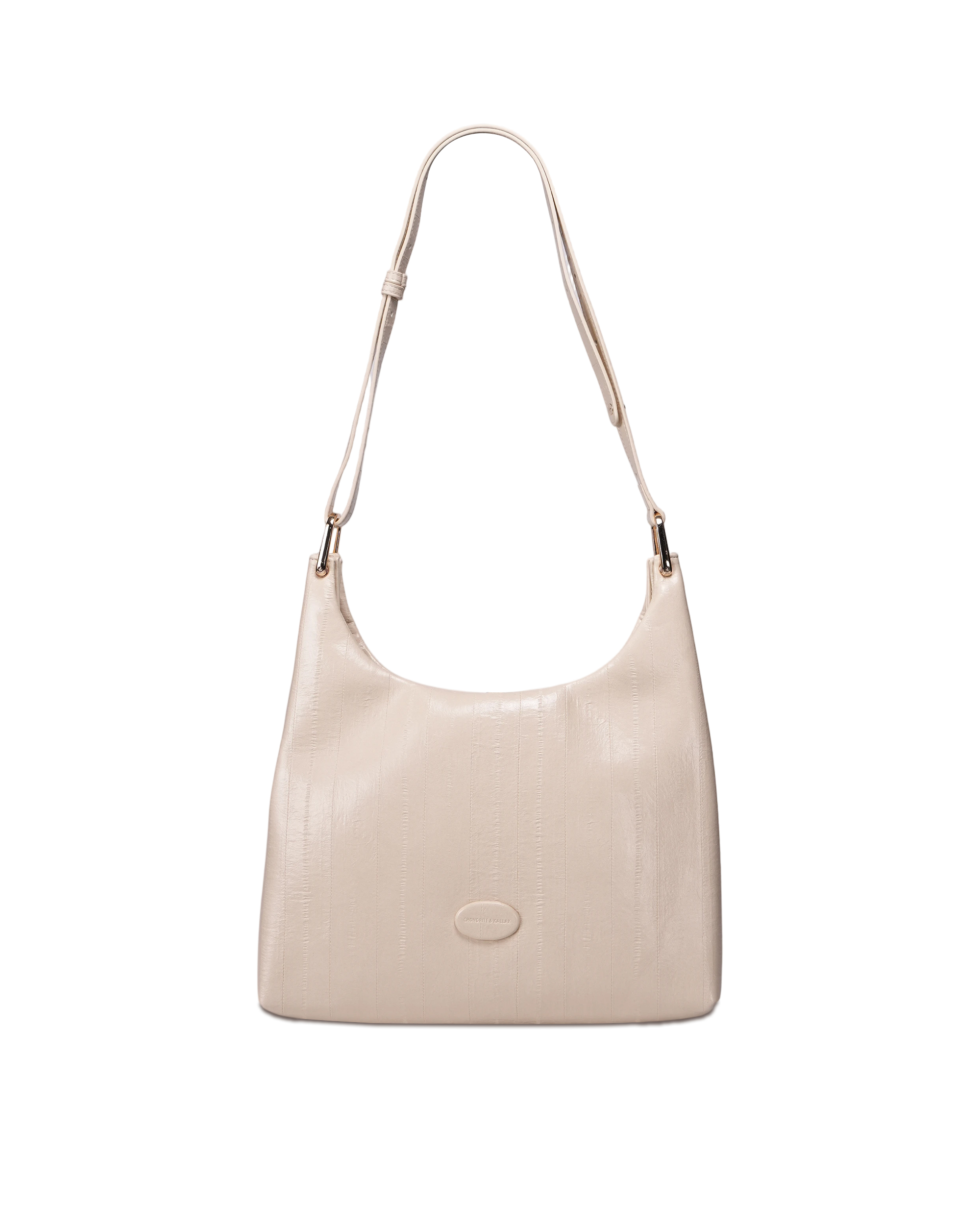 Cream-White Vertical-Stripe Shoulder Bag