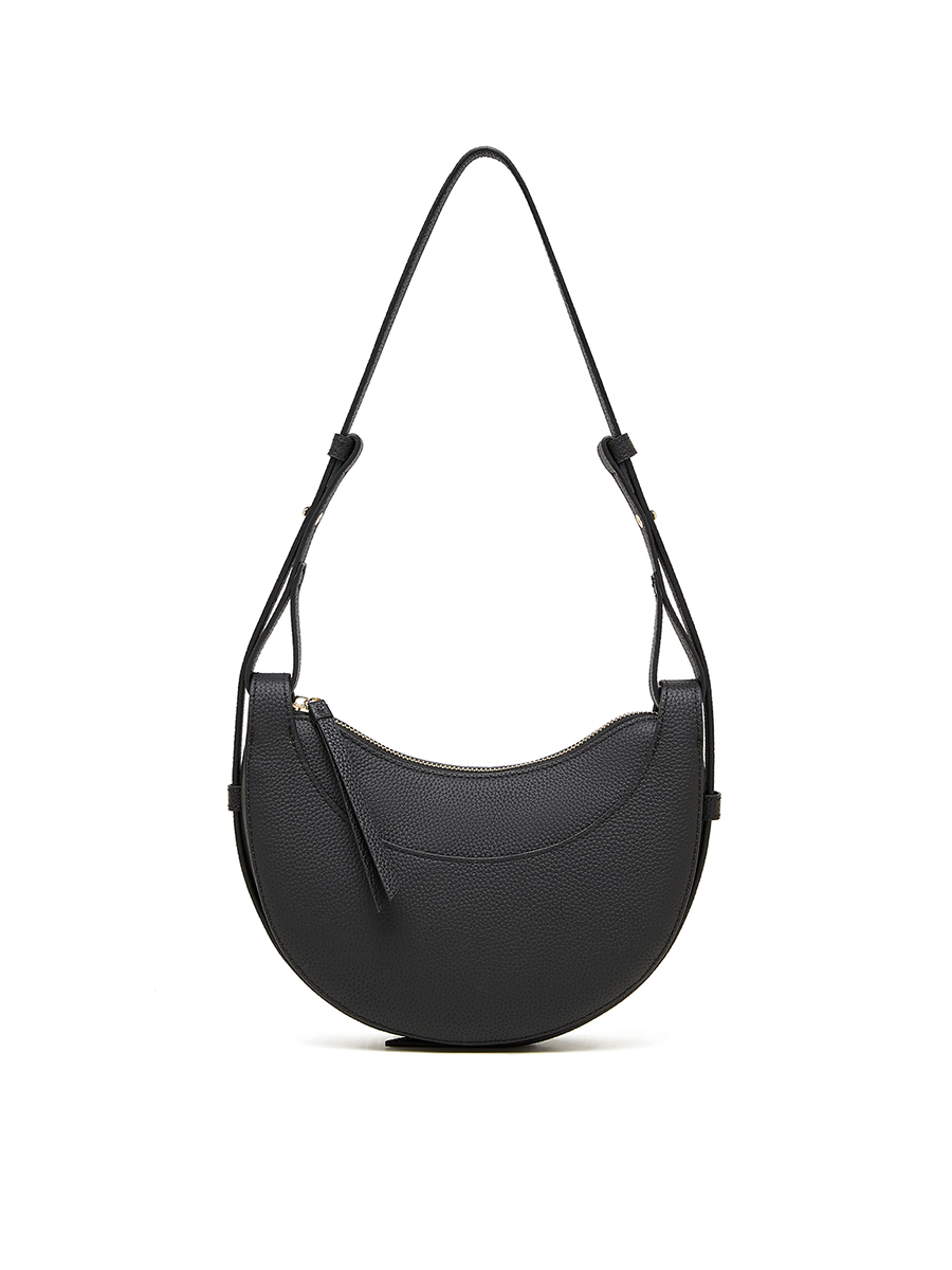 Classic Black Lychee Pattern Half Moon Bag