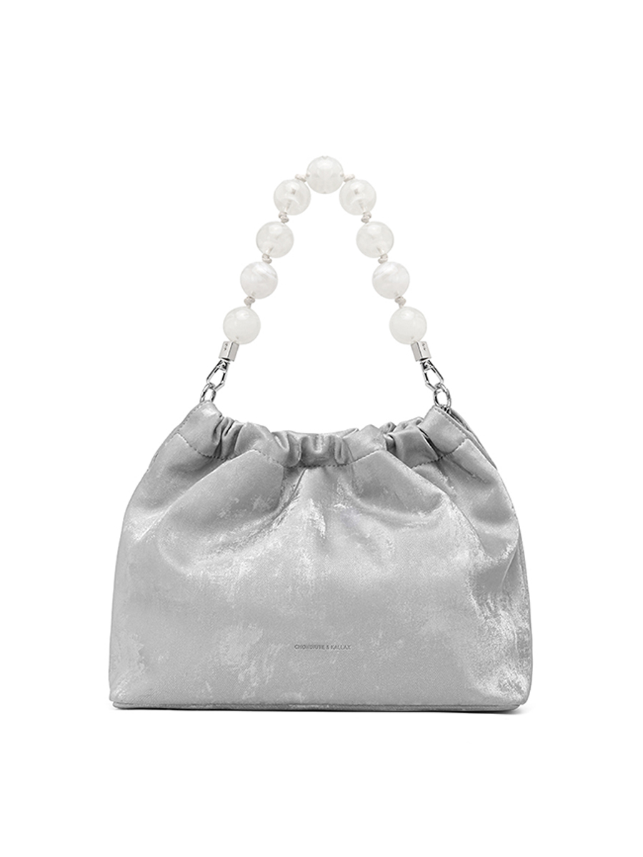 Silver Pearl Handbag with Shoulder Strap