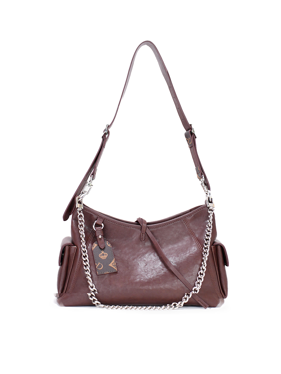 Chain-Decorated Multi-Pocket Hobo Bag