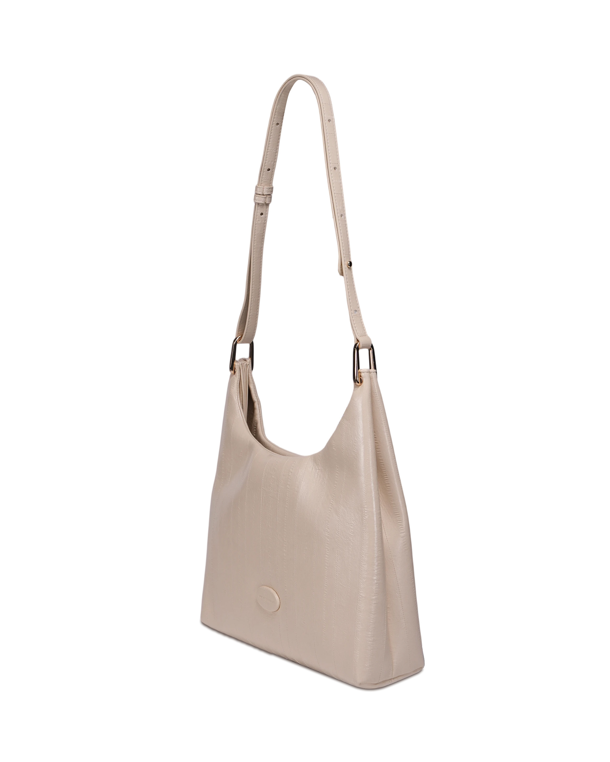 Cream-White Vertical-Stripe Shoulder Bag