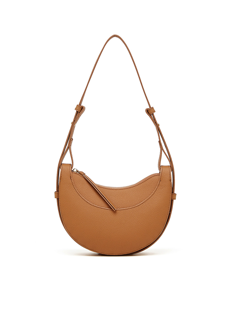 Classic Black Lychee Pattern Half Moon Bag