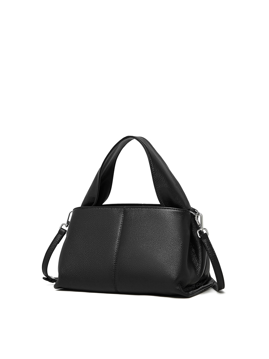 Classic Black Lychee Pattern Half Moon Bag