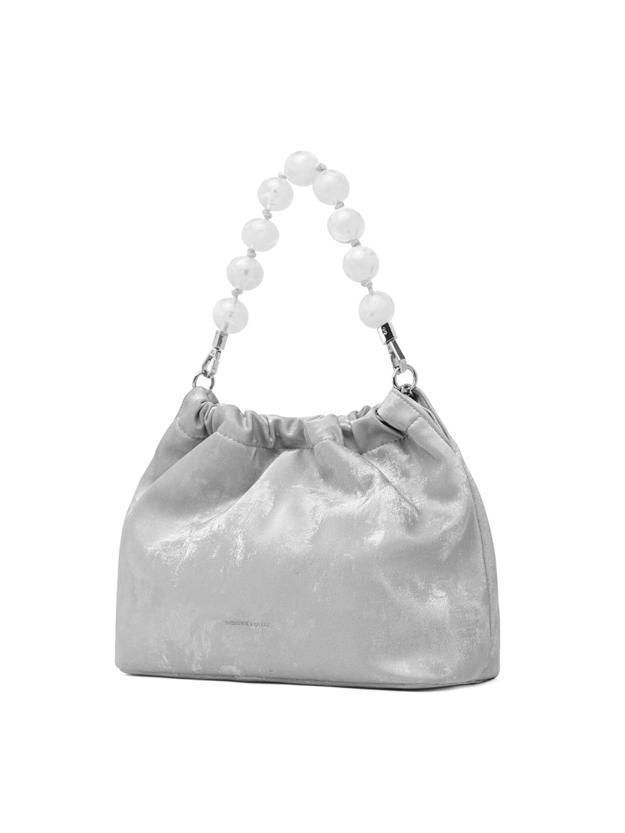 Silver Pearl Handbag with Shoulder Strap