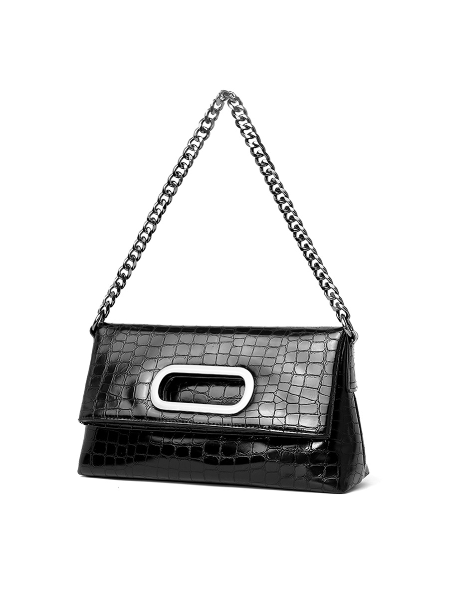 Metal Buckle Crocodile-Patterned Crossbody Bag