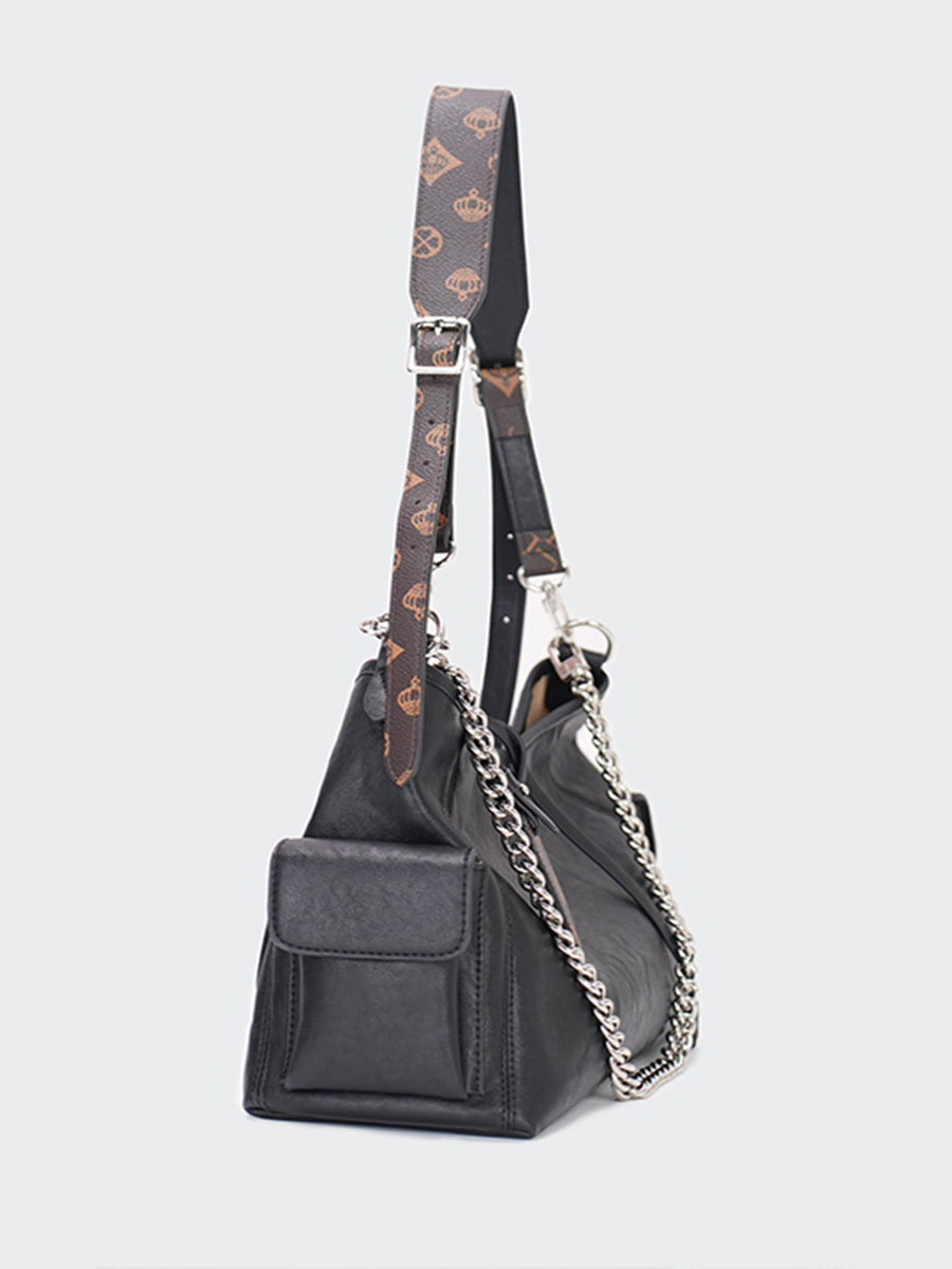 Chain-Decorated Multi-Pocket Hobo Bag