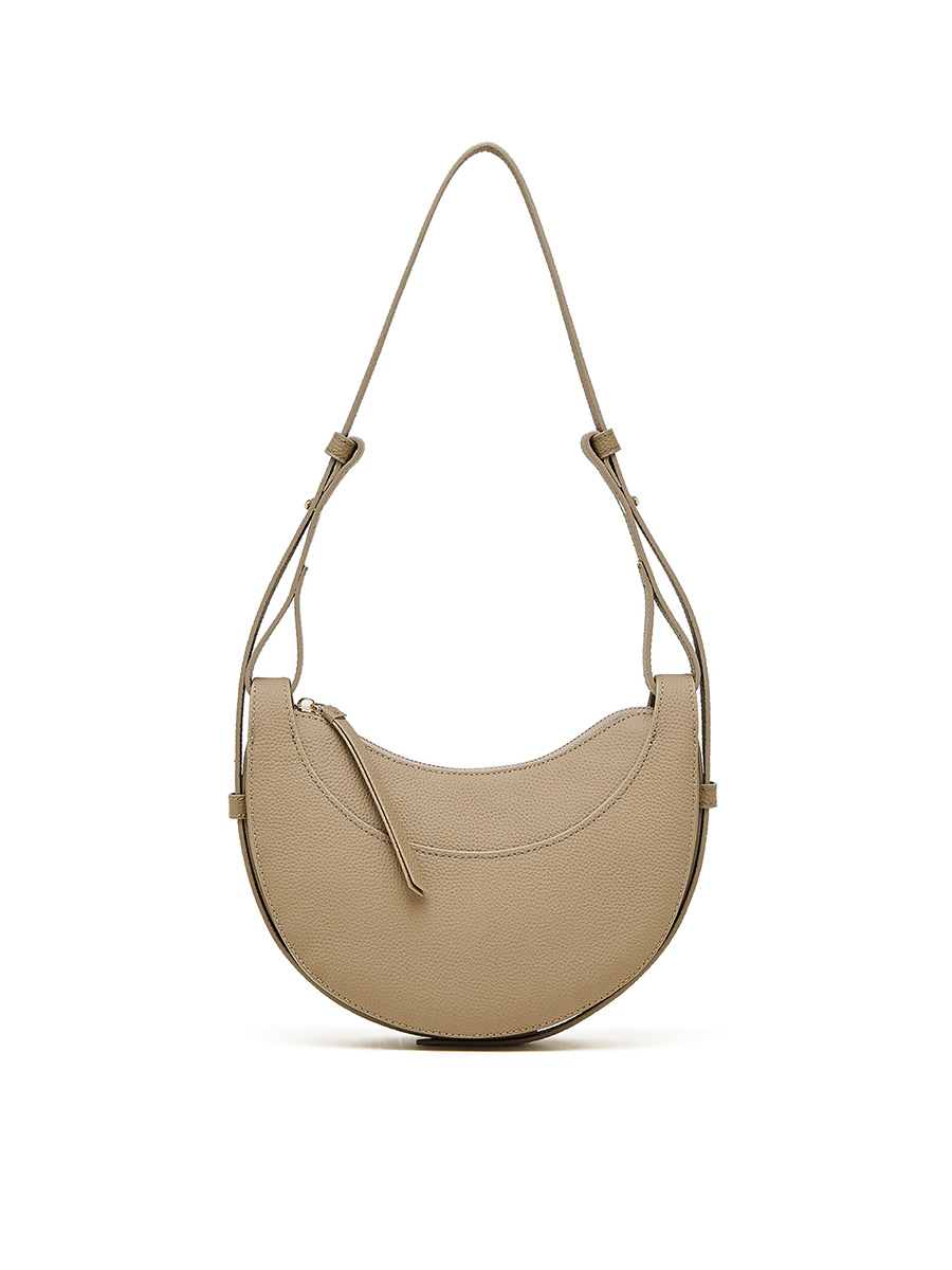 Classic Black Lychee Pattern Half Moon Bag