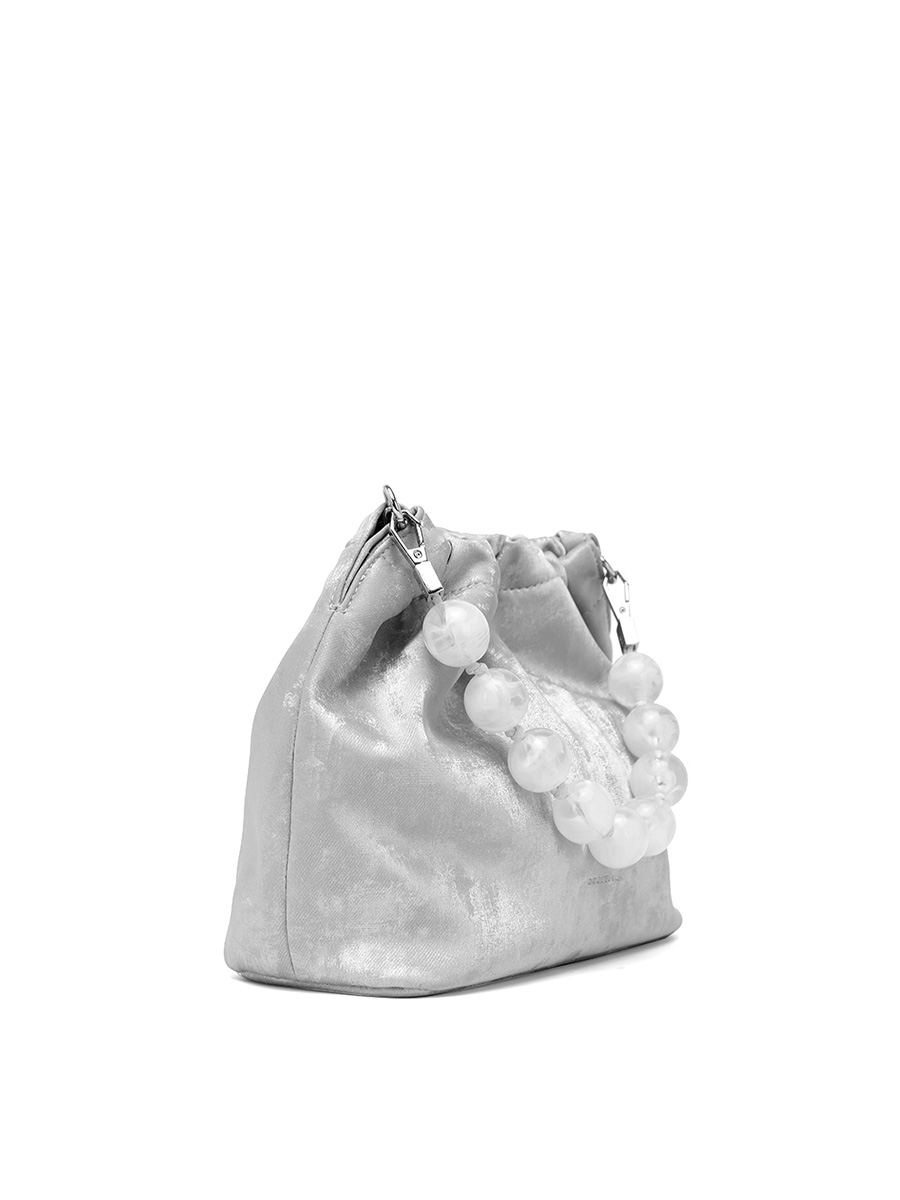 Silver Pearl Handbag with Shoulder Strap