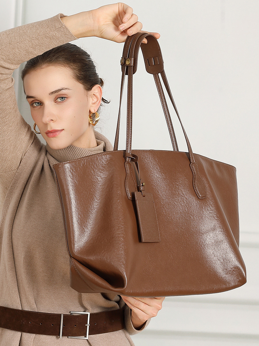 Top Layer Vegetable Tanned Leather Niche Large Capacity Totes