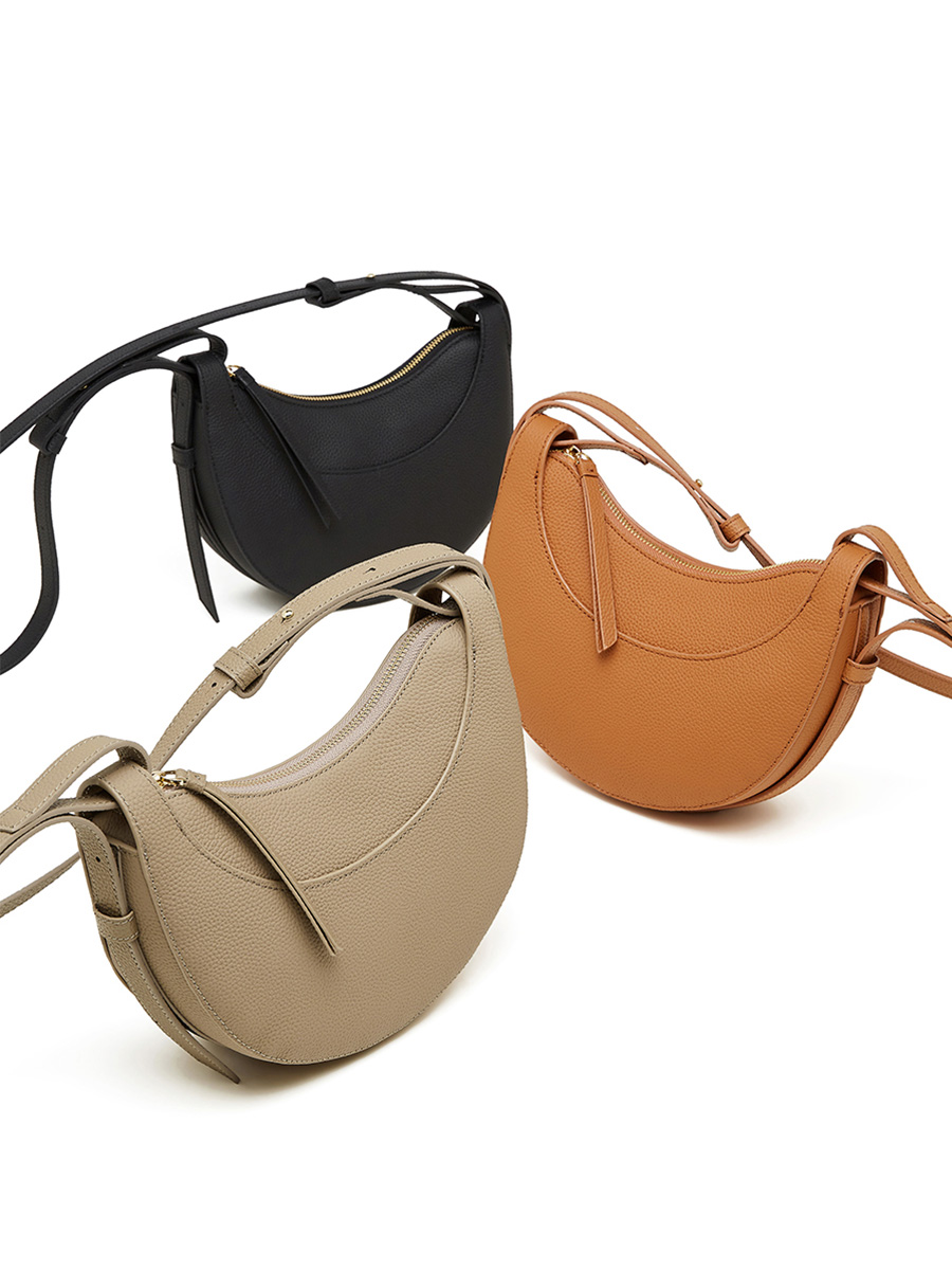 Classic Black Lychee Pattern Half Moon Bag