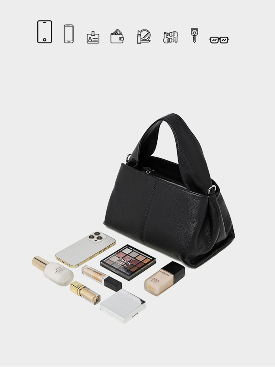 Classic Black Lychee Pattern Half Moon Bag