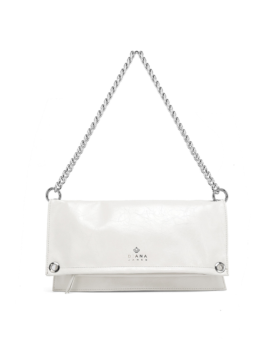 Black oil-waxed leather bag with silver chain