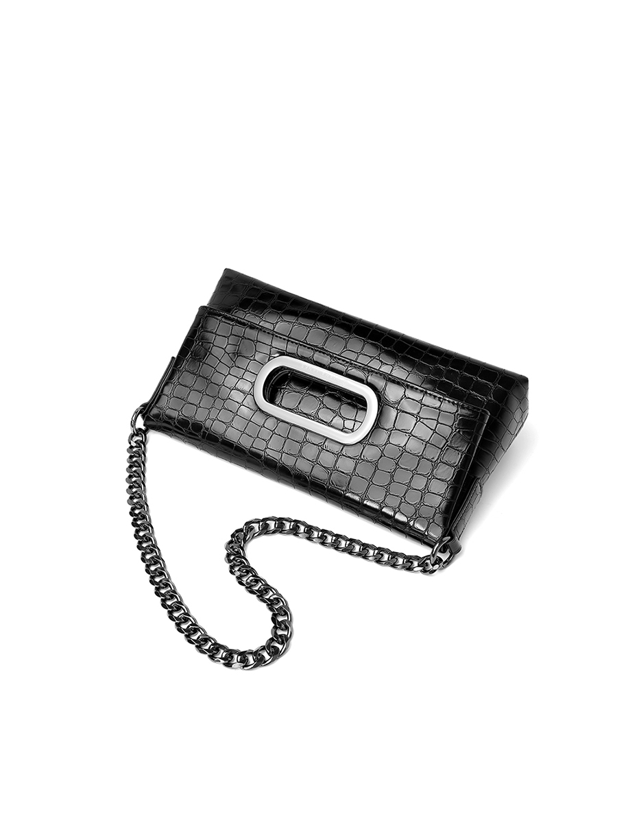 Metal Buckle Crocodile-Patterned Crossbody Bag