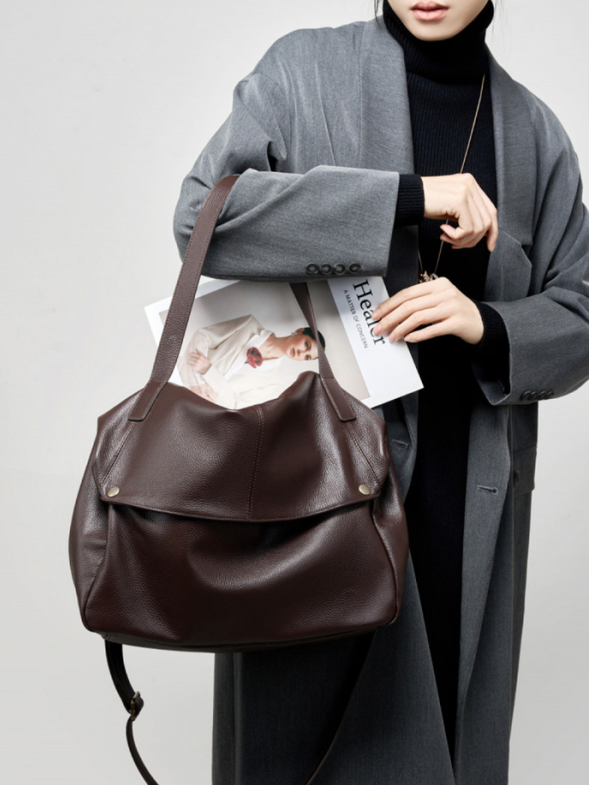 2025 Winter New Large Capacity One Shoulder Genuine Leather Big Bag European and American Style Soft Leather Tote Simple Casual Women's Bag