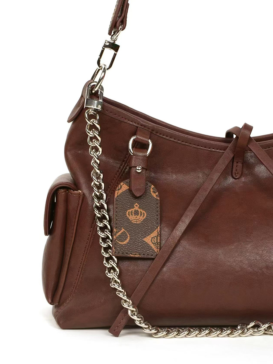 Chain-Decorated Multi-Pocket Hobo Bag