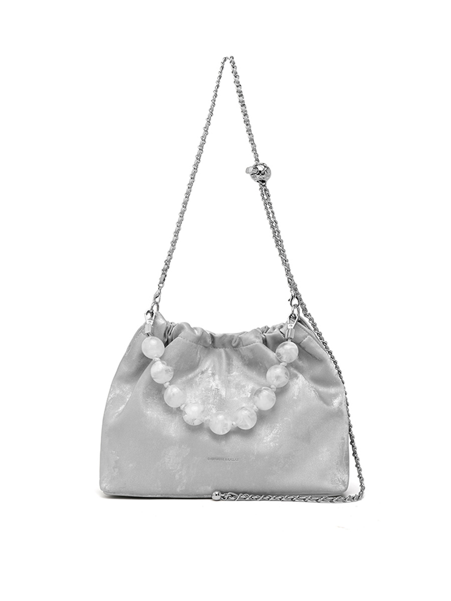 Silver Pearl Handbag with Shoulder Strap