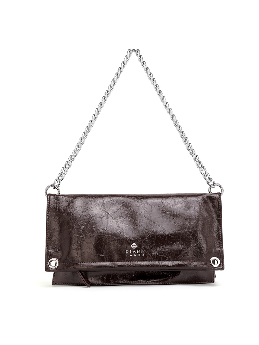 Black oil-waxed leather bag with silver chain