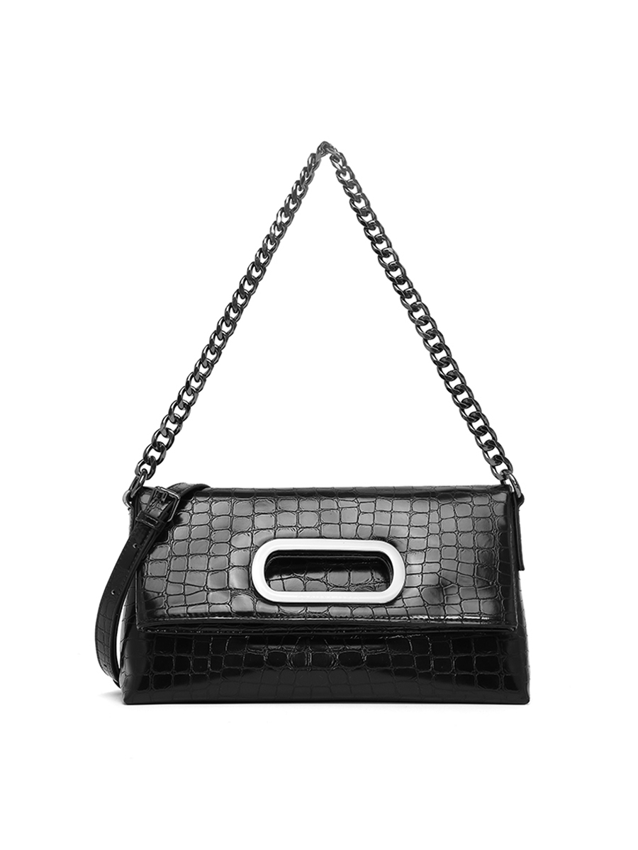 Metal Buckle Crocodile-Patterned Crossbody Bag