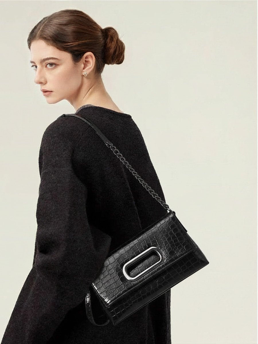 Metal Buckle Crocodile-Patterned Crossbody Bag