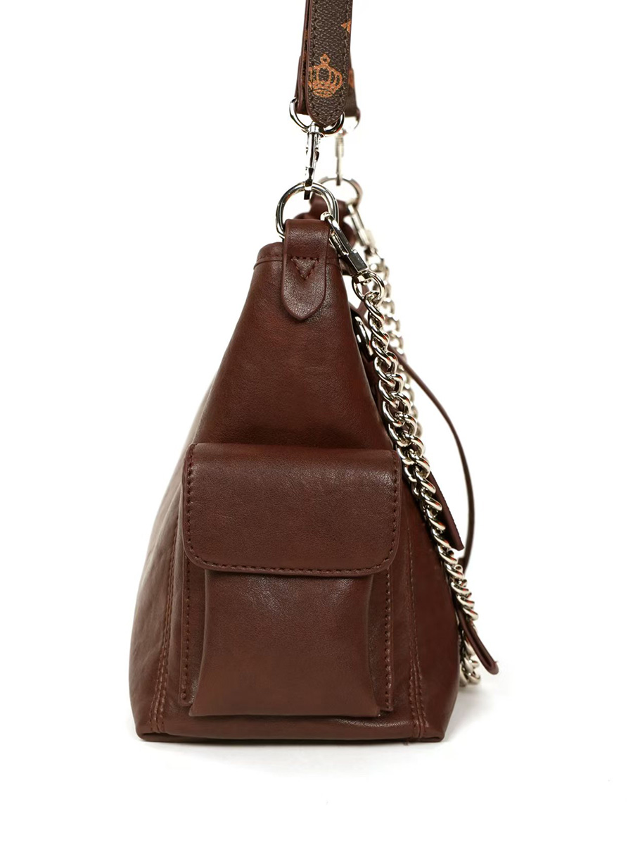 Chain-Decorated Multi-Pocket Hobo Bag